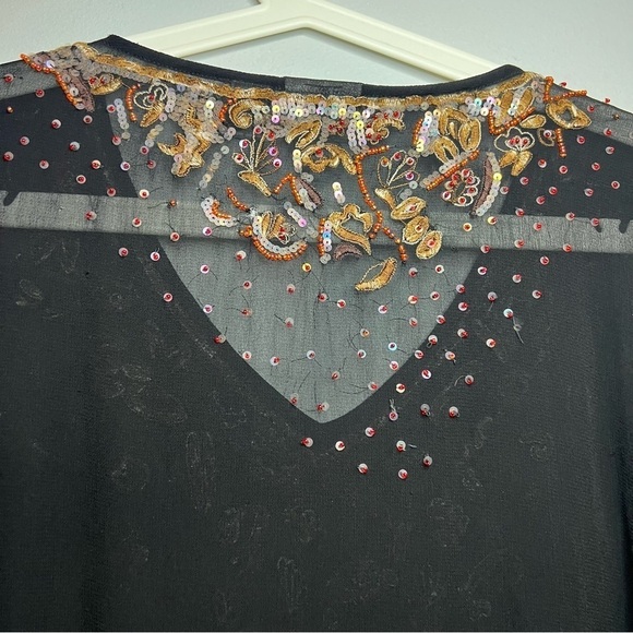 Chico's Uniquely Embellished Beaded V Neck Pullover Blouse Top Sz L Black Boho - Picture 10 of 11